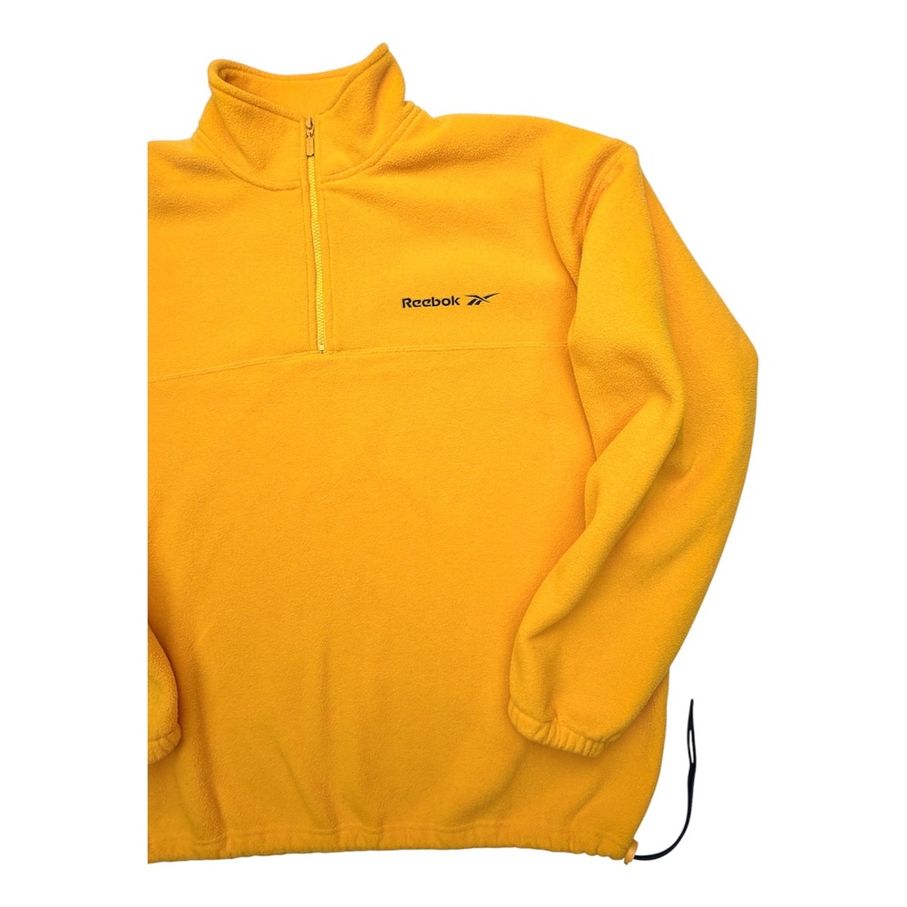 Vintage Reebok Mens Quarter Zip Fleece Pullover Yellow Embroidered Logo Large